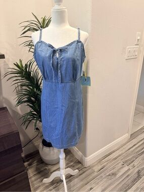 CeCe Light Blue Denim Tie-Front Sundress